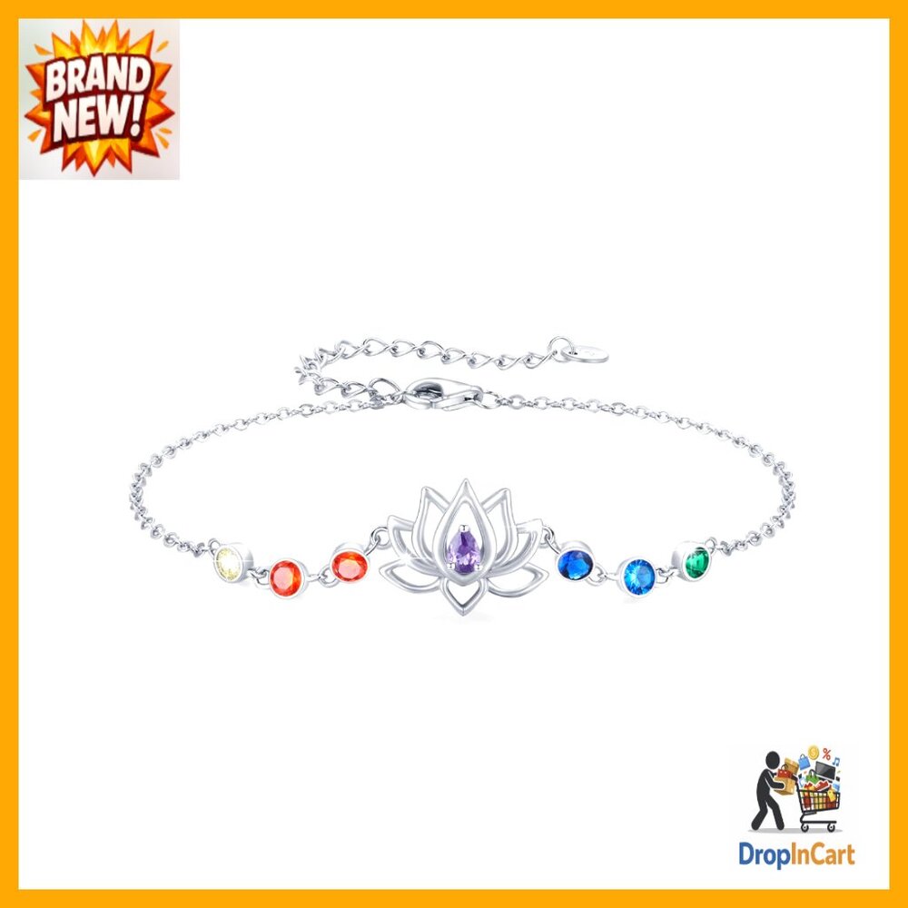 Sterling Silver Lotus Flower Adjustable Bracelet Chakra Meditation Yoga Energy
